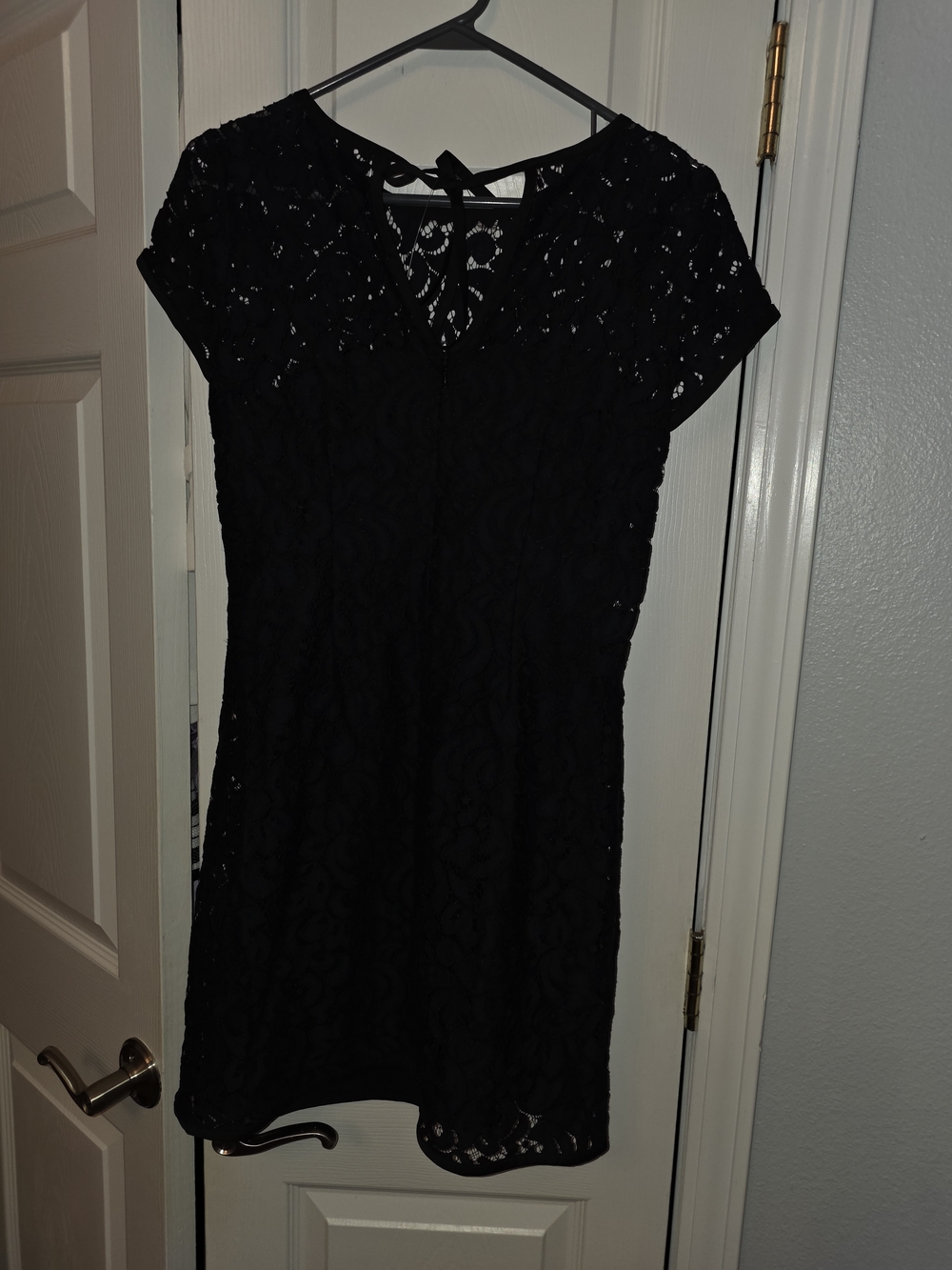 LOFT Black Lace Short-Sleeve Sheath Dress
